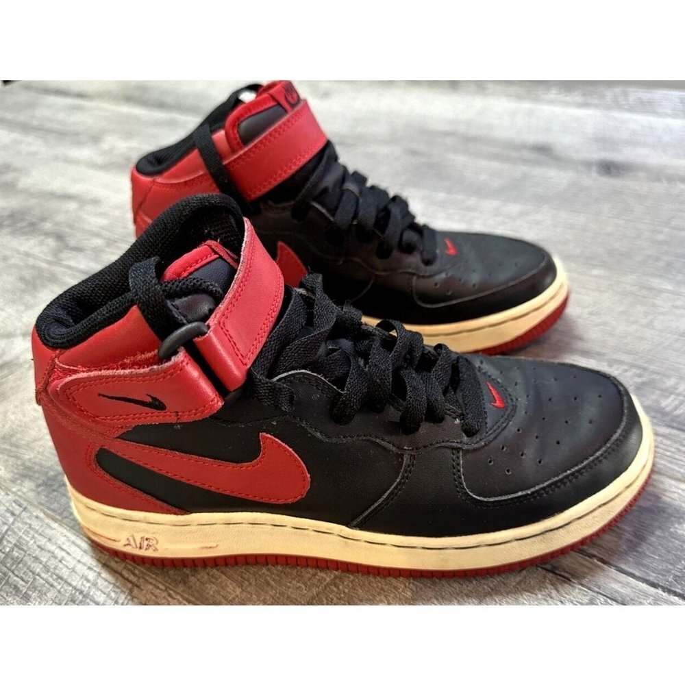 Nike Air Force 1 Shoes Youth 5 Y Mid '06 Leather Black Red Sneakers 314195-061
